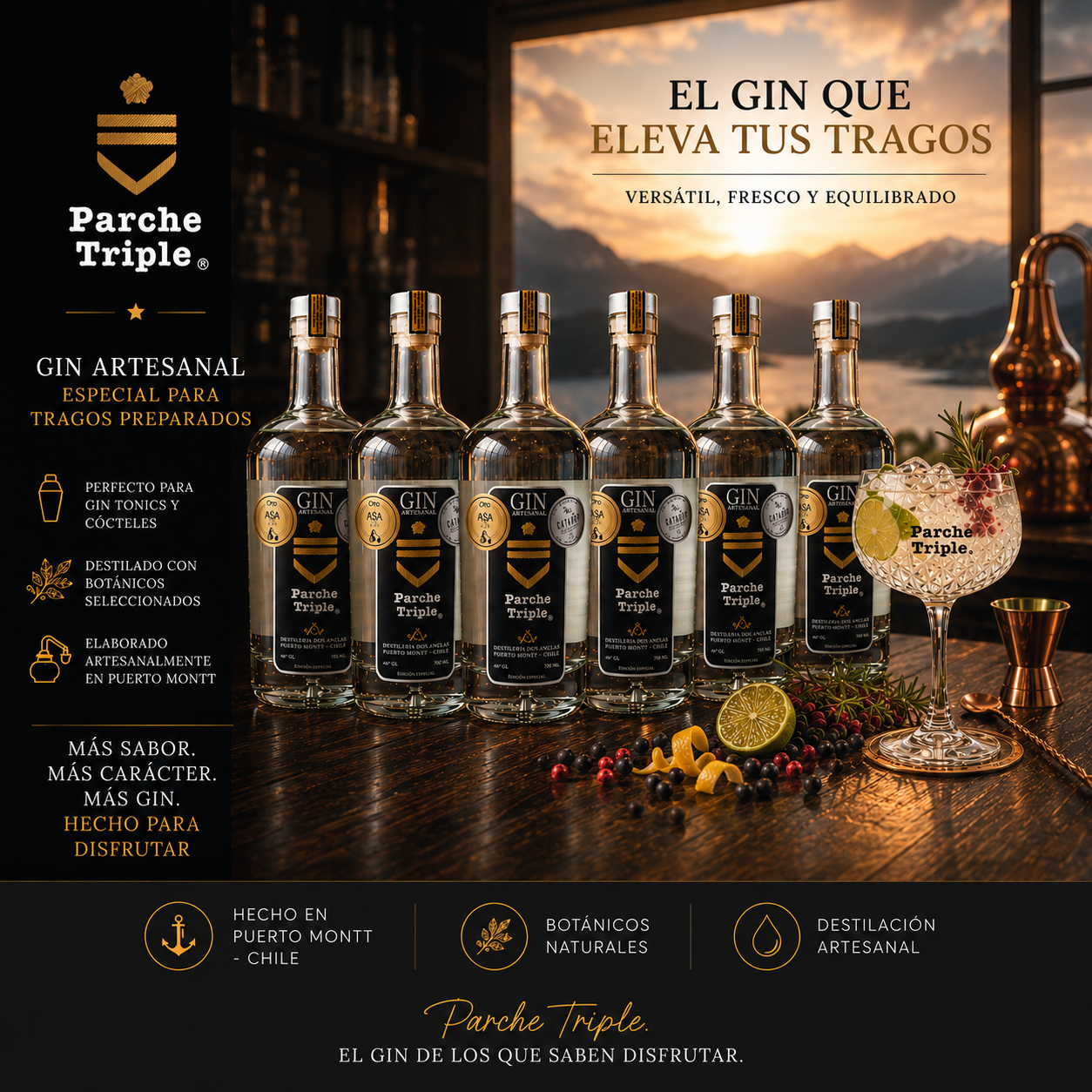 GIN PARCHE TRIPLE 700ML - PACK MAYORISTA 6 UNIDADES